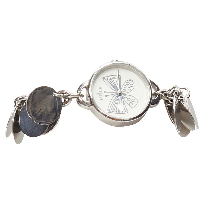 Furla Scribble Butterfly Logo Silver Disc Chain Watch Bracelet